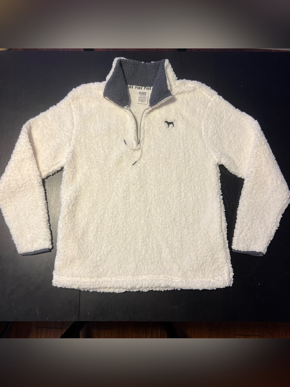 NWT Victoria's Secret VS PINK Sherpa Fleece White Ivory Grey Zip Up Pockets XS